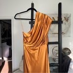 Michelle Mason Asymmetrical Open Back Draped Gown in Copper Photo 5