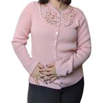 Vintage Victor Costa Pastel Pink Wool Cardigan Sweater Ribbed Knit Womens Small Photo 0