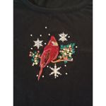Carolyn Taylor  Womens Black Long Sleeve Cardinal Embroidered Top Size L Winter Photo 2