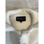 Shaci Blue Womens White Button Up Collared Furry Cropped Jacket Small Photo 7