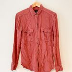 American Eagle  Brick Red Vintage Boyfriend Button Up Photo 0