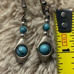 Boho Chic‎ Turquoise Blue Crystals Drop Pierced Earrings Western Navajo Silver Photo 4