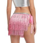 New Womens Fringe Tassel Embellished Tie Skirt Flapper Costume Coverup One Size Pink Size undefined Photo 1