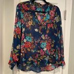 Kut From The Kloth  Size MP Navy Blue Floral Sheer Long Sleeve Button Down Top Photo 0