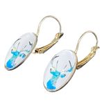 Deer Buck Oval Glass Drop Earrings 1” Gold Woodland Forestcore Nature Rustic Blue Photo 1