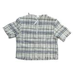 Central Park West  White and Blue Tweed Check Raw Hem Top Medium NWT Photo 4