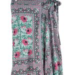 Fox in Gown Wrap‎ Skirt Midi Floral Print Teal Green Pink Size Medium Large Photo 2