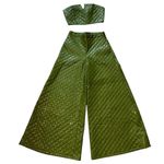 The Sang The Quilted Set Olive Sequin Bustier And High Waisted Wide Leg Pants Set Medium Photo 3