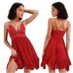 Free People  One Adella Lace Slip Mini Dress Red Womens Size S Whimsical Fairy Photo 1