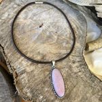 925 sterling silver Pink Opal Necklace Leather Handmade gemstone womens jewelry Photo 4