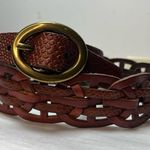 Fossil Woven Leather Belt Sz M Brass Tone Hardware Photo 1