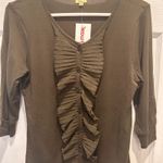 Kieran Olive Green Ruffle Front 3/4 Sleeve Button Up Cardigan Medium NWT Photo 2