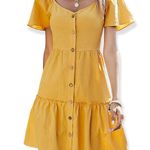 Rotita Mustard Yellow Button Up Sweetheart Neckline Mini Dress Photo 0