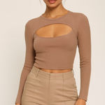 Brave Soul  Taupe Ribbed Cut-Out Long Sleeve Top | Size S NWT‎ Photo 0