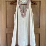 THML Beige Boho Embroidered Deep V-Neck Shift Mini Dress Women’s size Small Photo 0