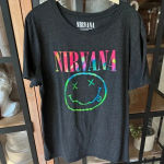 H&M Nirvana graphic band tee short sleeve top tshirt rainbow charcoal smiley face Photo 0