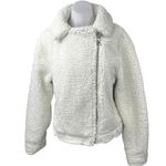 Urban Outfitters Clara Cream White Teddy Fleece Full Zip Moto Coat Jacket Size M Photo 0