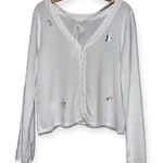 Bella Dahl Women’s S White Silver Stars Tie Button Back Long Sleeve Blouse Top Photo 3