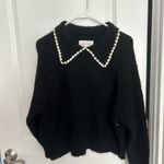 THE GREAT. Black with Soft White Crochet Collar Pullover Size M Photo 1