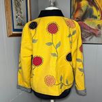 Sunflower Yellow Button Jacket Beaded Embroidered Floral Large Blue Bayoo Brand Photo 1