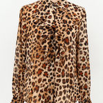 ZARA Leopard Print Ruffle Blouse Top Womens Office Siren Career Button Size XS Photo 0