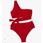 Bikini Set Knot Side One Shoulder Wireless Bikini High Waist Bottom size S A Photo 5