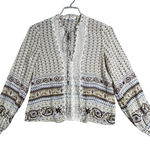 Lucy Paris ‎ Blouse Bohemian Lace Trim Long Sleeve Top Geometric Print Medium Photo 0