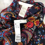 H&M New Paisley Floral Print Ruffle Trim Peplum Blouse Navy Multi Photo 14