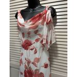 Speechless White/Pink Sheer Floral Chiffon Cowl Neck Bow Lined Dress Size 7 Photo 1