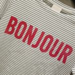 Cinq à Sept 💕CINQ A SEPT💕 Boatneck Striped Graphic Tee ~ BONJOUR Black & White Small S NWT Photo 4