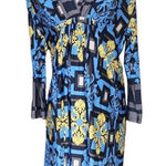 Olian Blue, Yellow, Gray, & Black Maternity Dress (MM) Blue Size undefined Photo 0