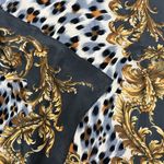 Adolfo  Gray & Gold Leopard Baroque Silk Square Scarf Large Shawl Wrap Silk Grey Photo 5