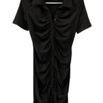 Black Ruched Bodycon Full Button Front Short Sleeve Mini Dress Womens Small Photo 5