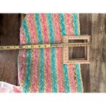 Antik Kraft  Women's Pink & Blue Wooden Jute Satchel Beach Tote Bag Photo 7