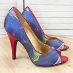 Carlos by Carlos Santana Pounce Graffiti Print Peep Toe Pumps Red Multi 6 Blue Photo 0