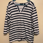 Lands' End Lands’ End Women’s L Striped Split Neck 3/4 Sleeve Top Navy White Photo 0