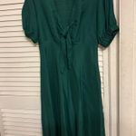 ZARA DUCK GREEN MIDI DRESS WITH FRONT TIE Size Small Photo 2