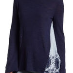 Caslon  Blue & White Embroidered Back Long Sleeve Blouse (M) Photo 0