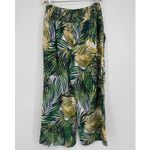 Tahari  Linen Blend Pants Size Large Green Palm Leaf Print Smocked Waist Resort Photo 4