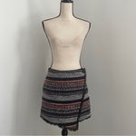 Sam Edelman Sam Edelman Striped Tweed Mini Skirt 4 Black Red Fringe Hem Preppy Wrap Skirt Photo 3