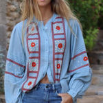 MAISON HOTEL NWT Ninette Navajo Blouse In Bleu Simple In Blue Size Large Photo 0