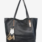 Ted Baker Black Pebbled Leather Tote Bag Rose Gold Hardware Large Shoulder Bag Photo 0