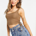 SheIn Cropped Tank Top with Scrunched Sides Size Small Tan Sleeveless Photo 0