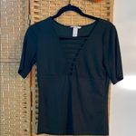 H&M Green Cut Out Fitted Short Sleeve Blouse Photo 0