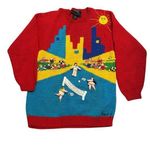 Vintage Raquel Collection Hand Made in Peru Tennis Match in the City Red Size L Photo 0