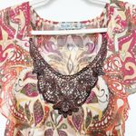 Y2K Unity Top Mesh Paisley Print Crochet Brown Orange‎ Size M Boho Forest Fairy Size M Photo 3