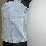 Meshki Denim Halter Dayna Top Light Blue Women’s Size XS Fitted Stretchy Blouse Photo 3