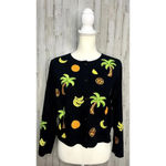 Vintage Emma Tricot Embroidered Beach Themed Cardigan Black Women's Small Photo 1