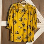 MELLODAY  Yellow Floral Print Top. Open Ruffled Neck W/Buttons. SIZE 2X. NWT Photo 1