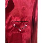 Vintage Pink by KMart 2 Piece Satin Pajama Set Womens Large Red Embroider Pocket Photo 2